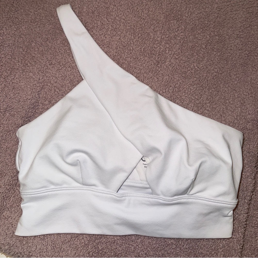 ALO Yoga White One-Shoulder Bra in White